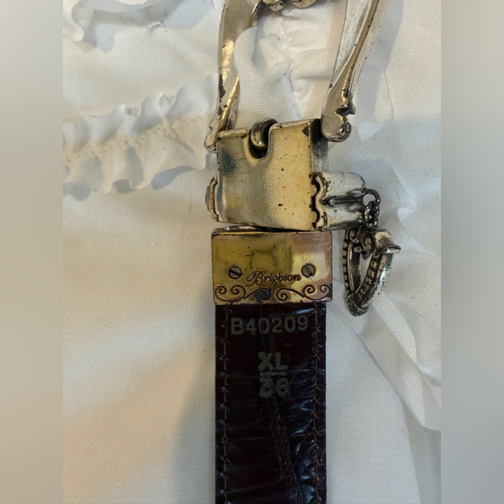Brighton Silver Buckle Reversible Black / Brown Croc Embossed Leather Belt Sz XL - Picture 4 of 11